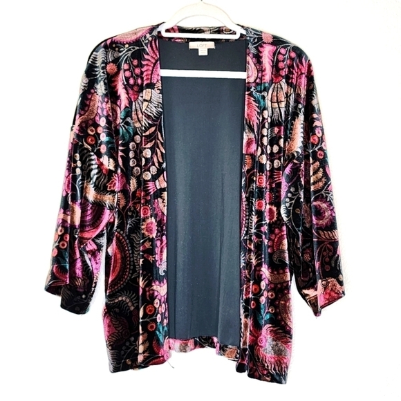 Loft Black Floral Velvet Duster Kimono OS - Picture 1 of 6